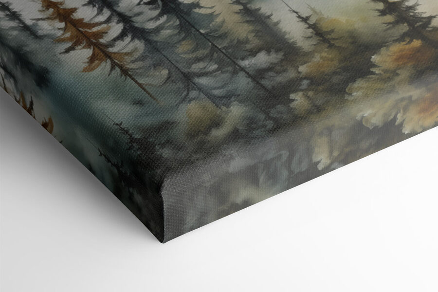 Schilderij van bomen en mist Schilderij van bomen en mist
