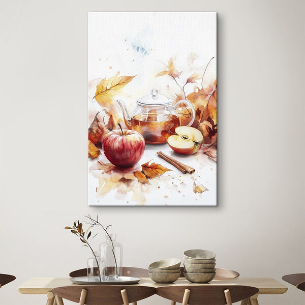 Aquarel van een theepot en appels Aquarel van een theepot en appels