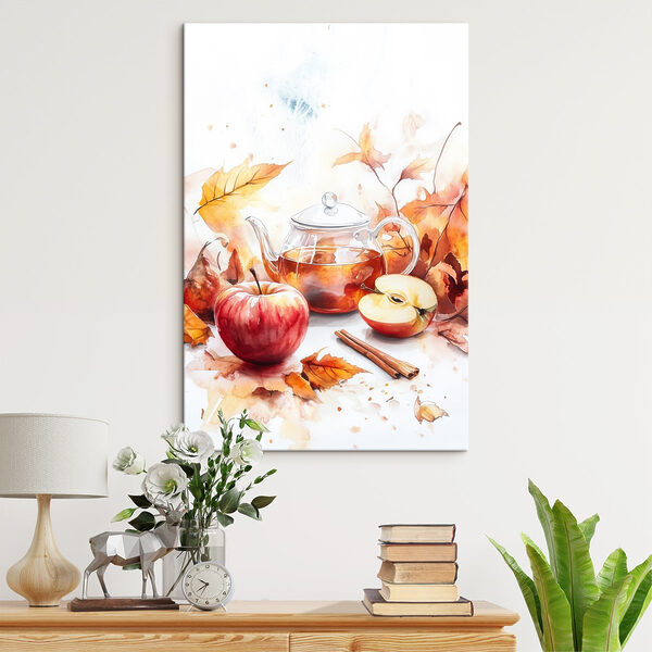 Aquarel van een theepot en appels Aquarel van een theepot en appels