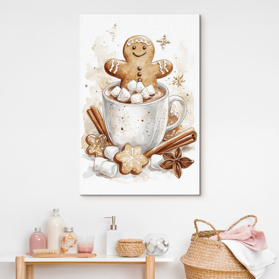 Peperkoekmannetje in een mok warme chocolademelk Peperkoekmannetje in een mok warme chocolademelk