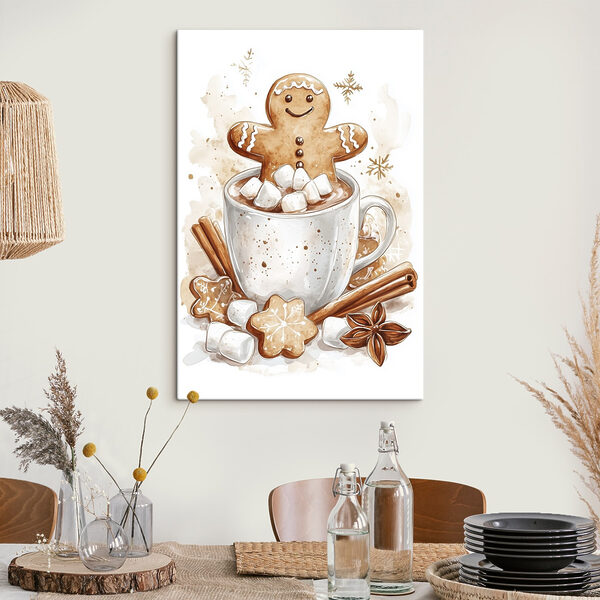 Peperkoekmannetje in een mok warme chocolademelk Peperkoekmannetje in een mok warme chocolademelk