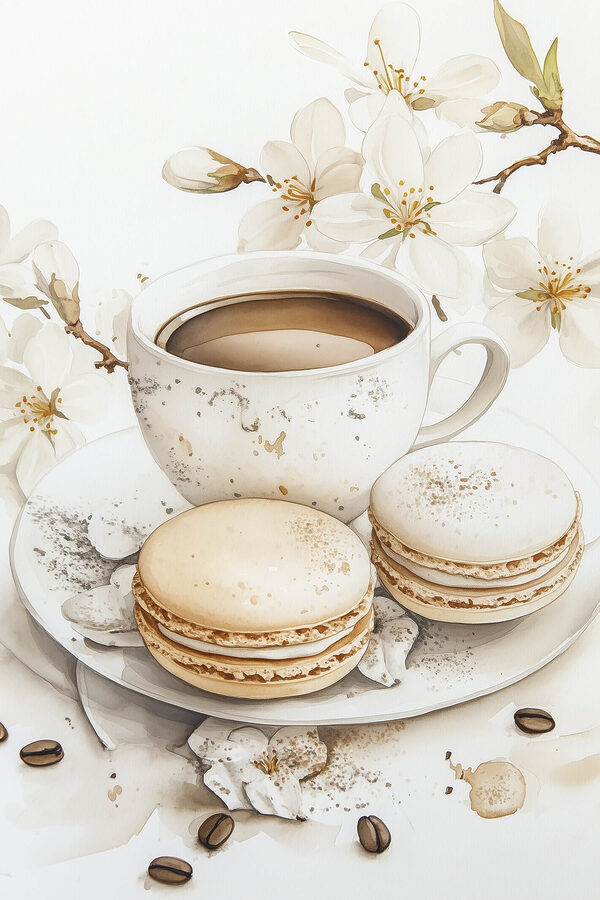 Kopje koffie en koekjes op een bord Kopje koffie en koekjes op een bord