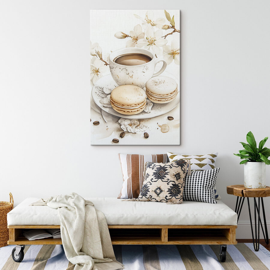 Kopje koffie en koekjes op een bord Kopje koffie en koekjes op een bord