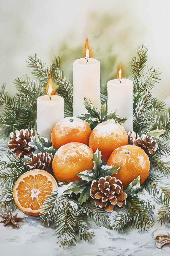Painting of oranges and candles