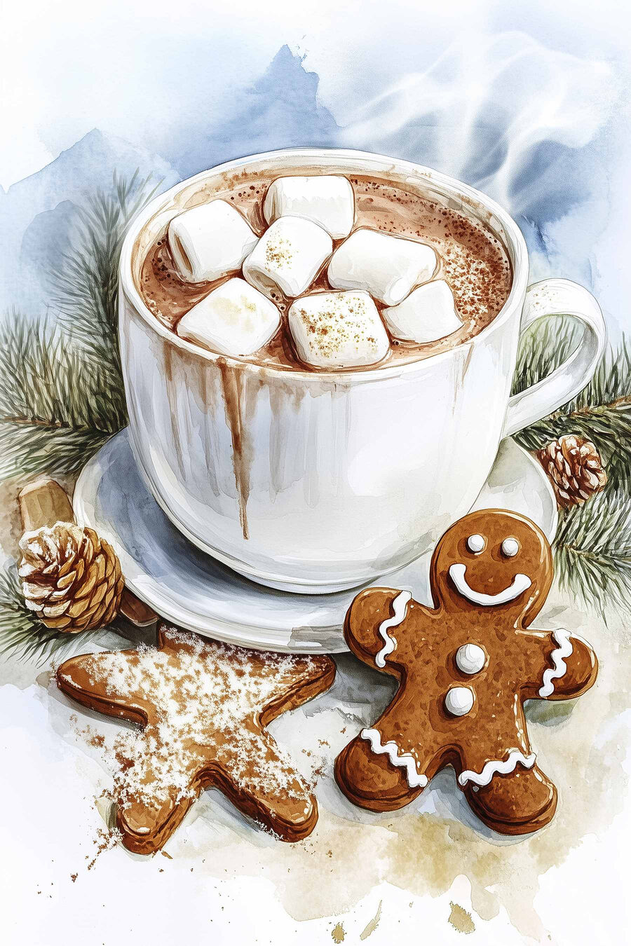 Kop warme chocolademelk met marshmallows en peperkoekjes