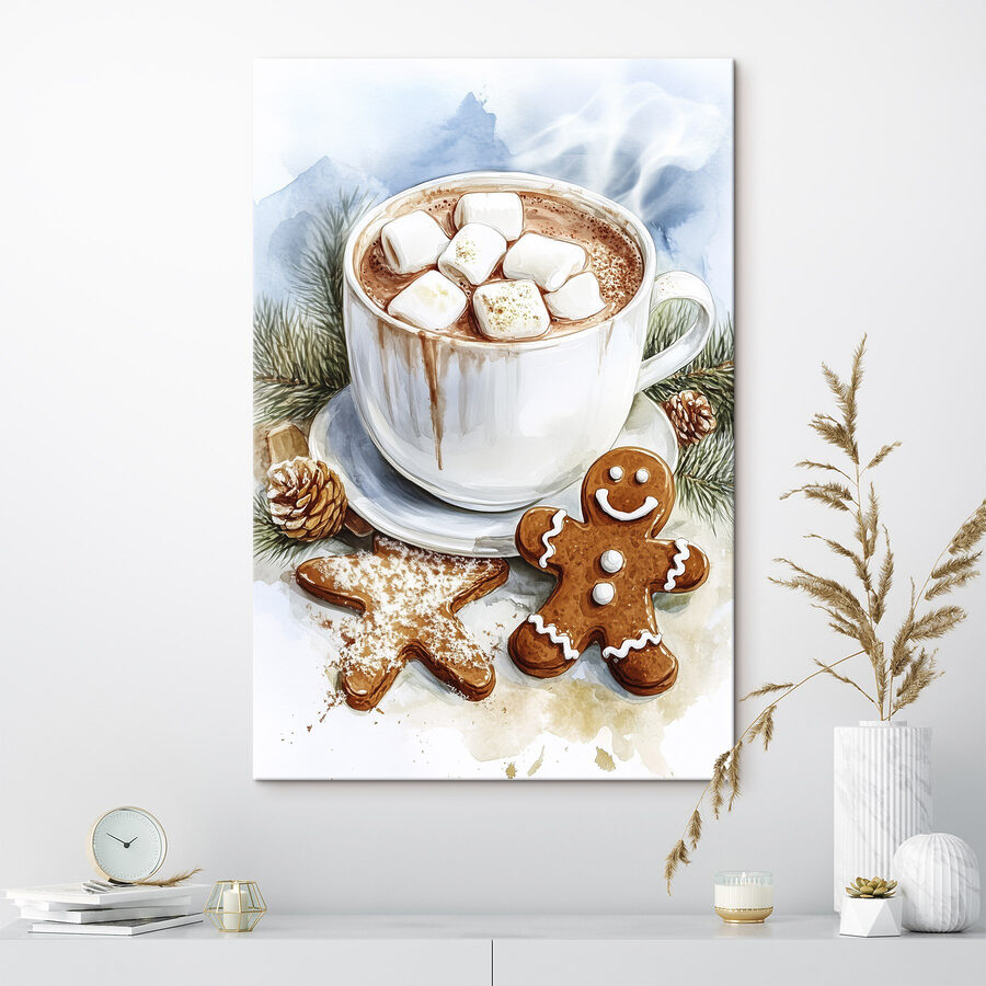 Kop warme chocolademelk met marshmallows en peperkoekjes