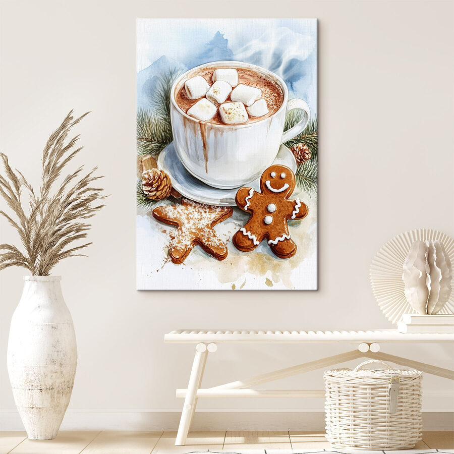 Kop warme chocolademelk met marshmallows en peperkoekjes