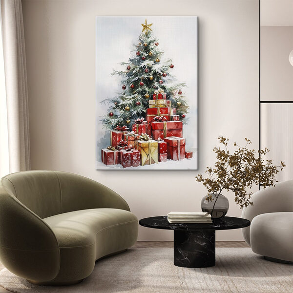 Aquarel van cadeautjes onder een kerstboom Aquarel van cadeautjes onder een kerstboom