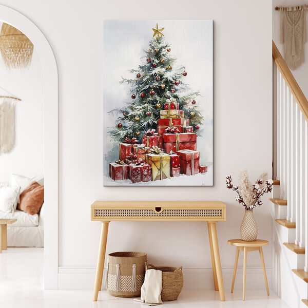 Aquarel van cadeautjes onder een kerstboom Aquarel van cadeautjes onder een kerstboom