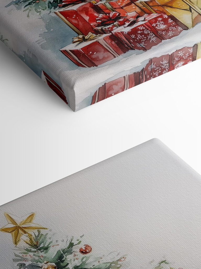 Watercolor of presents under a christmas tree