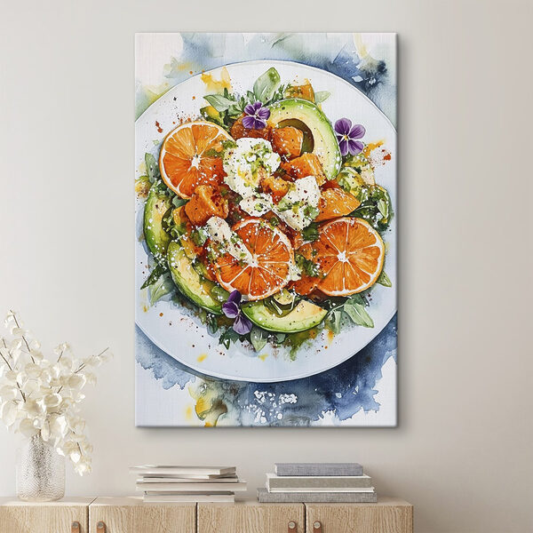 Bord eten met sinaasappels en avocado Bord eten met sinaasappels en avocado