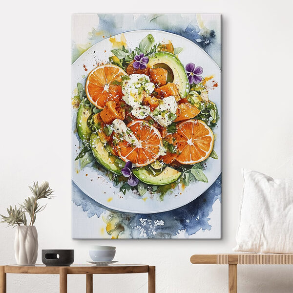 Bord eten met sinaasappels en avocado Bord eten met sinaasappels en avocado