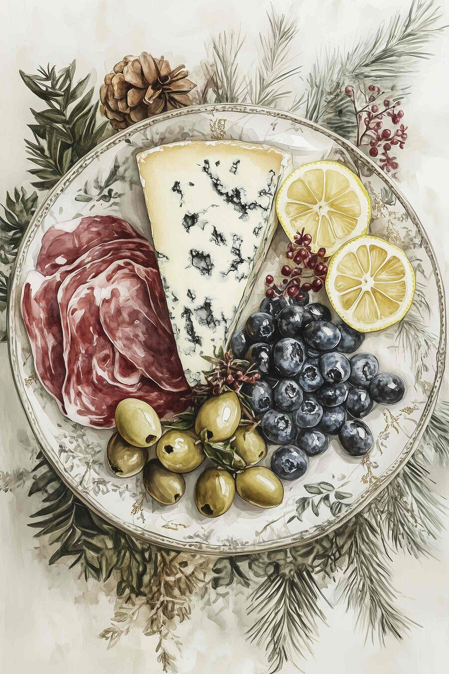 Bord eten met fruit en kaas