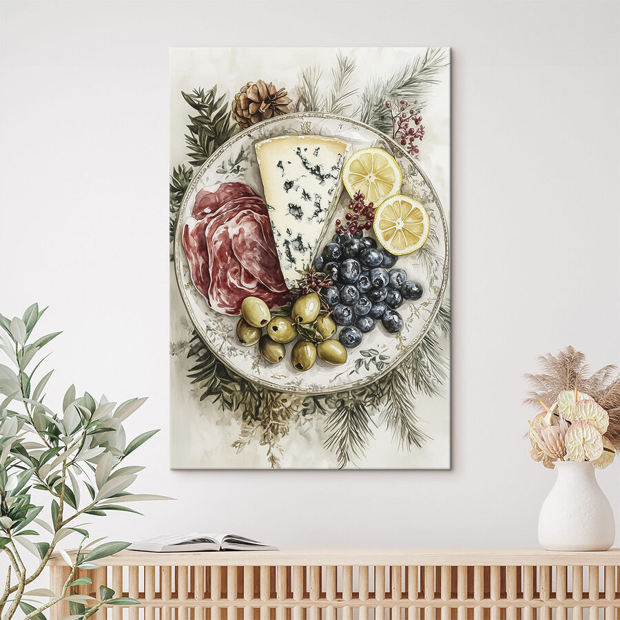 Bord eten met fruit en kaas