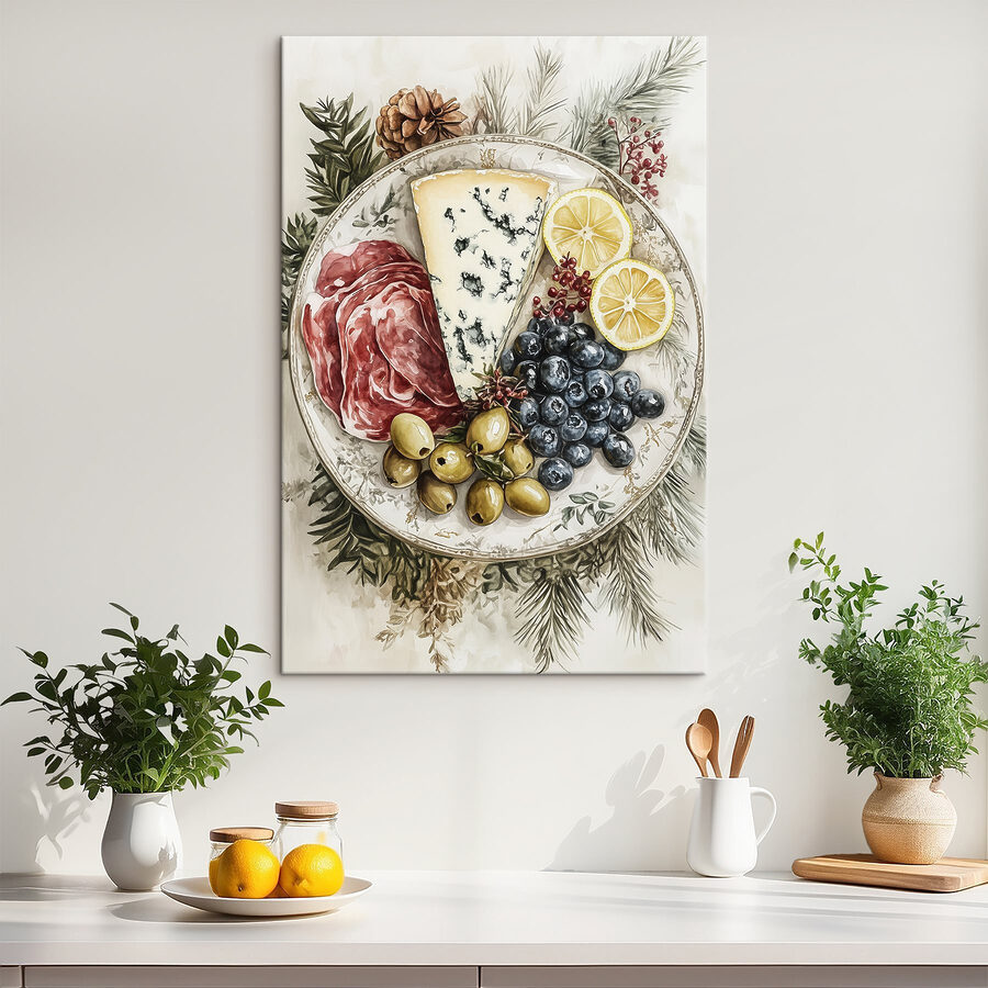 Bord eten met fruit en kaas