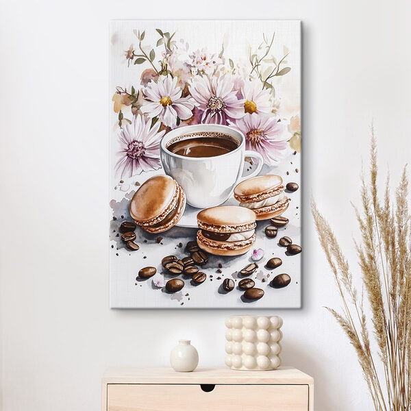 Aquarel van een kop koffie met koekjes Aquarel van een kop koffie met koekjes