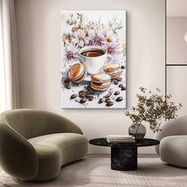 Aquarel van een kop koffie met koekjes Aquarel van een kop koffie met koekjes