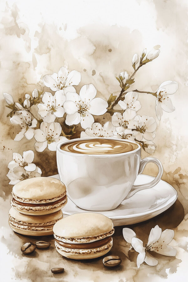 Kopje koffie en bitterkoekjes Kopje koffie en bitterkoekjes