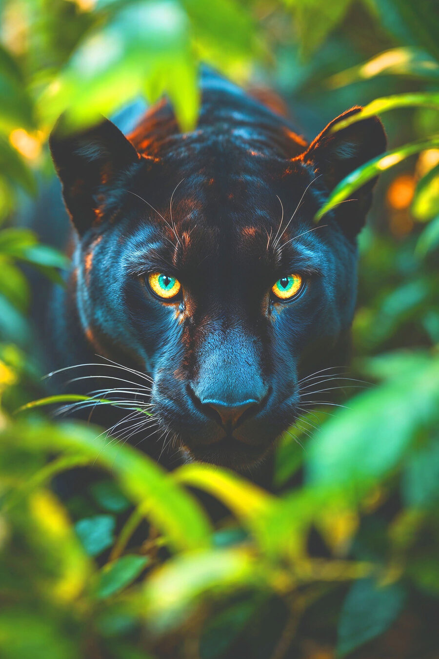 Zwarte panter met groene ogen