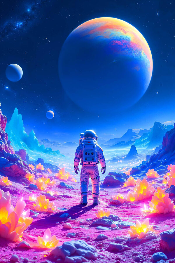 Astronaut loopt in een woestijn Astronaut loopt in een woestijn