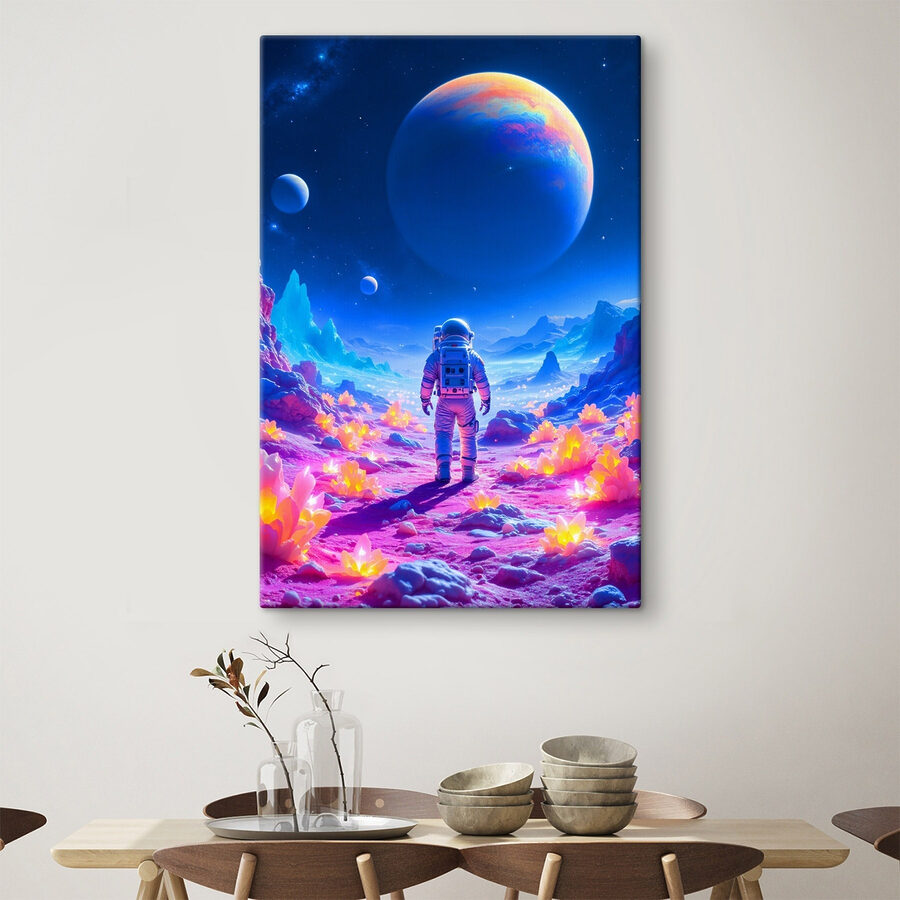 Astronaut loopt in een woestijn