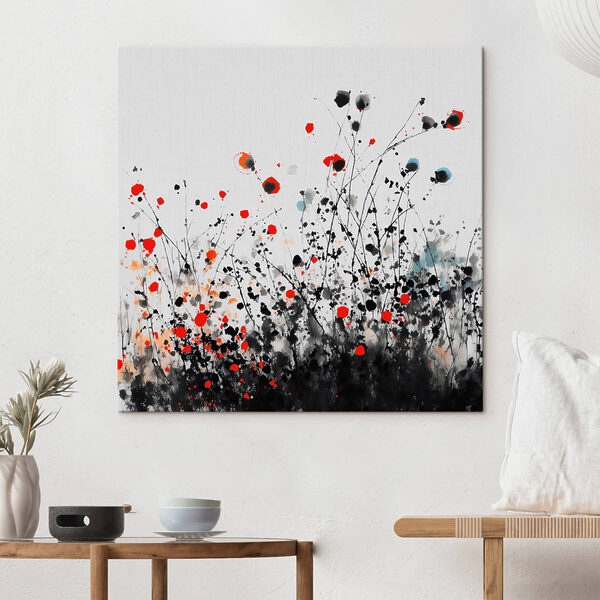 Groep bloemen met rode en zwarte vlekken Groep bloemen met rode en zwarte vlekken
