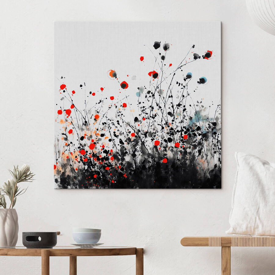 Groep bloemen met rode en zwarte vlekken Groep bloemen met rode en zwarte vlekken