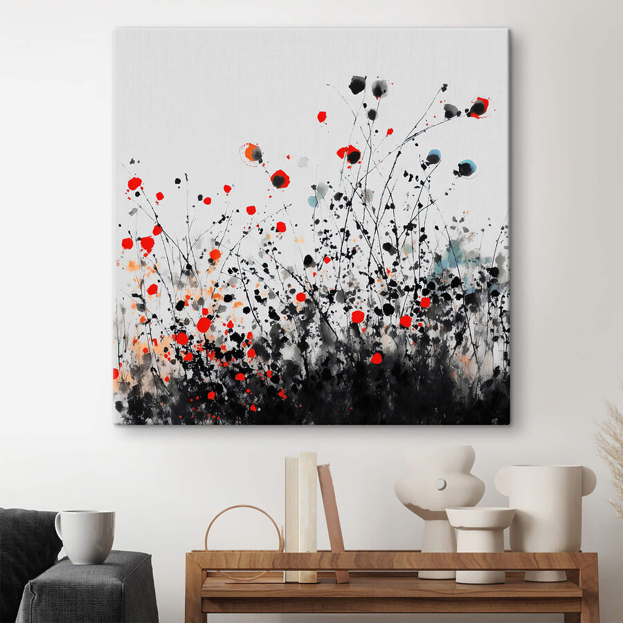 Groep bloemen met rode en zwarte vlekken Groep bloemen met rode en zwarte vlekken