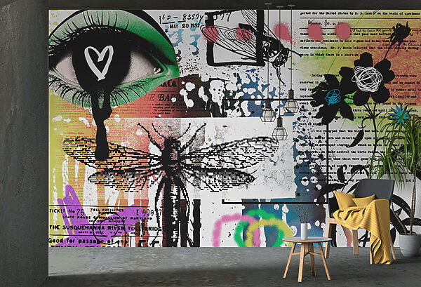 Collage van kunst met libellen en bloemen Collage van kunst met libellen en bloemen