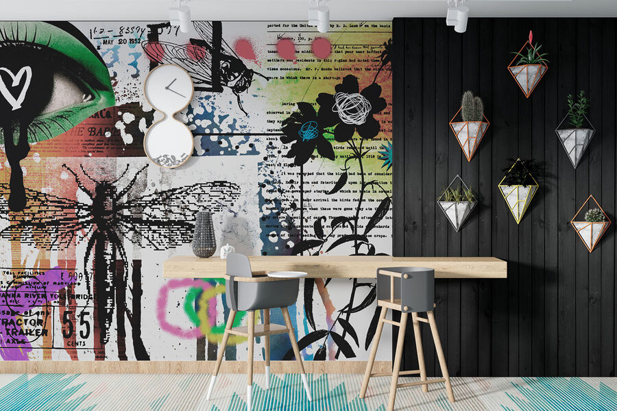 Collage van kunst met libellen en bloemen