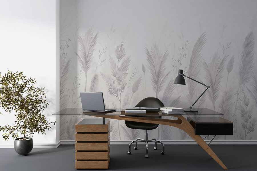 Witte achtergrond met gras en bloemen