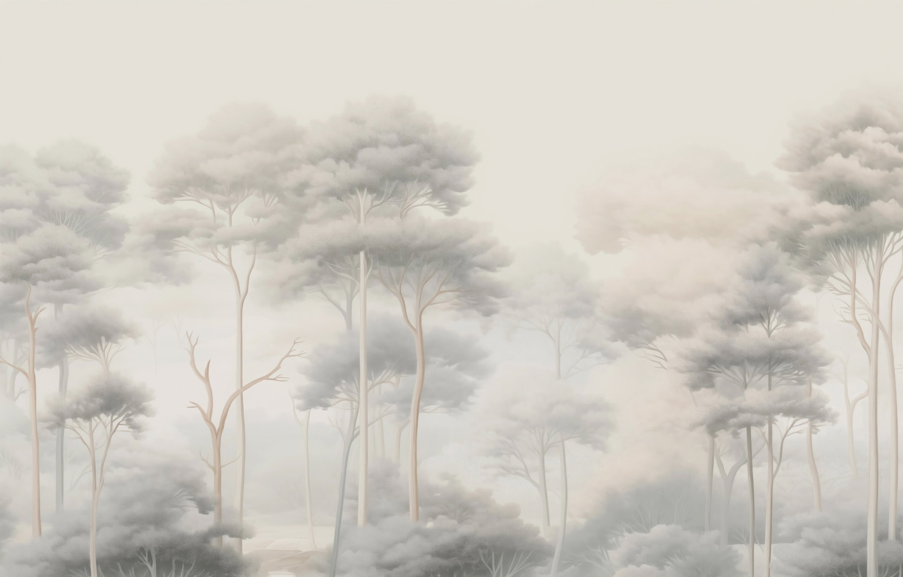Group of trees in a foggy forest