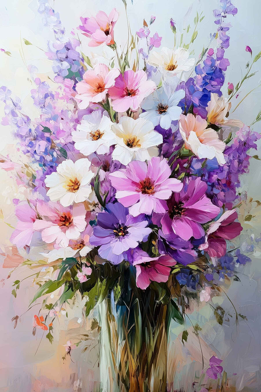 Schilderij van bloemen in een vaas
