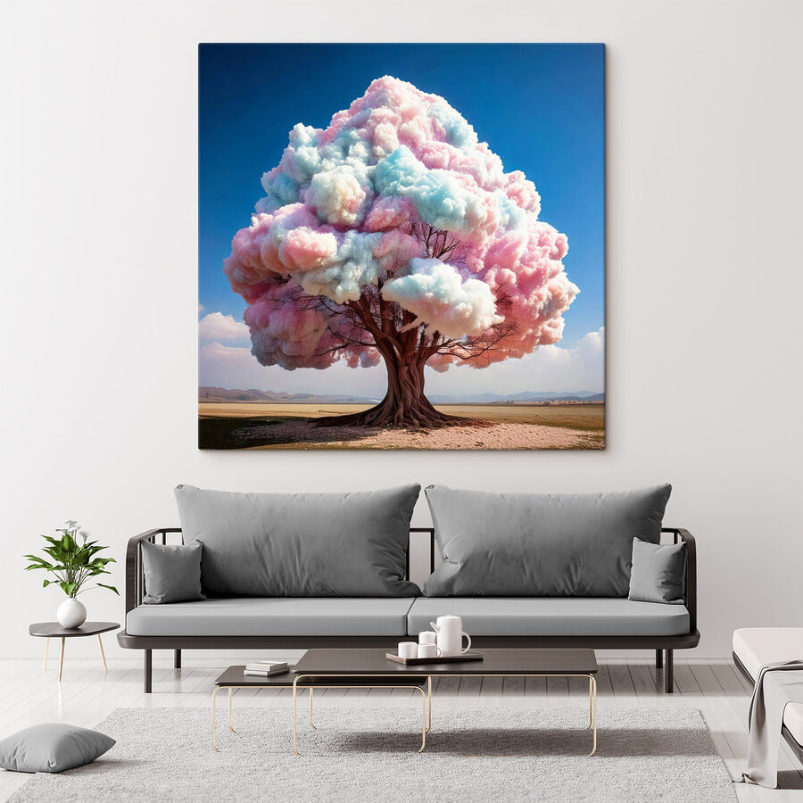 Tree with pink and blue clouds Tree with pink and blue clouds