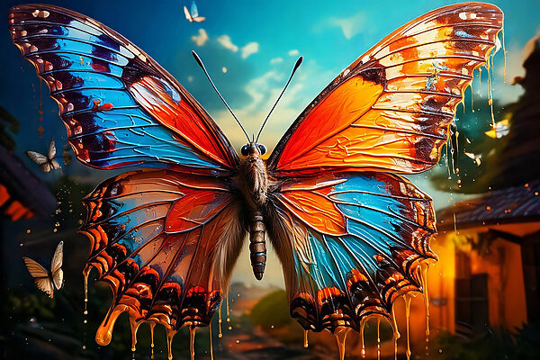 Vlinder met oranje en blauwe vleugels Vlinder met oranje en blauwe vleugels
