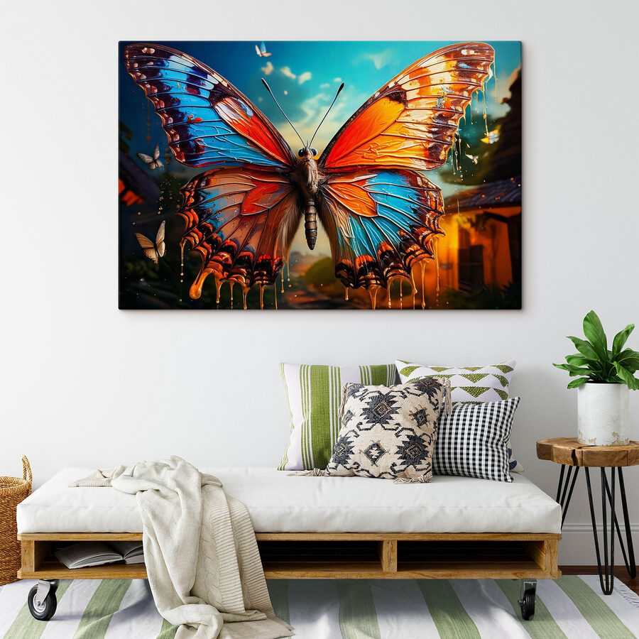 Vlinder met oranje en blauwe vleugels