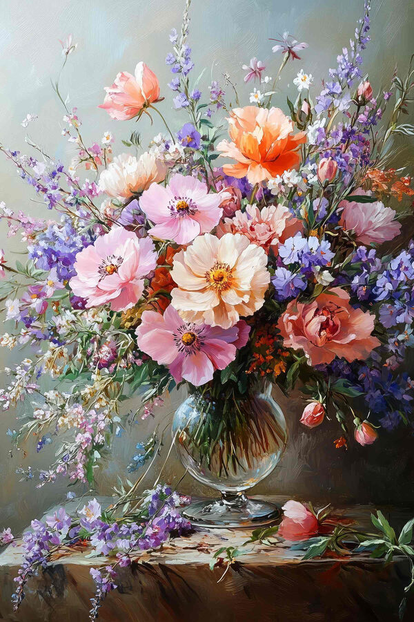 Schilderij van bloemen in een vaas Schilderij van bloemen in een vaas