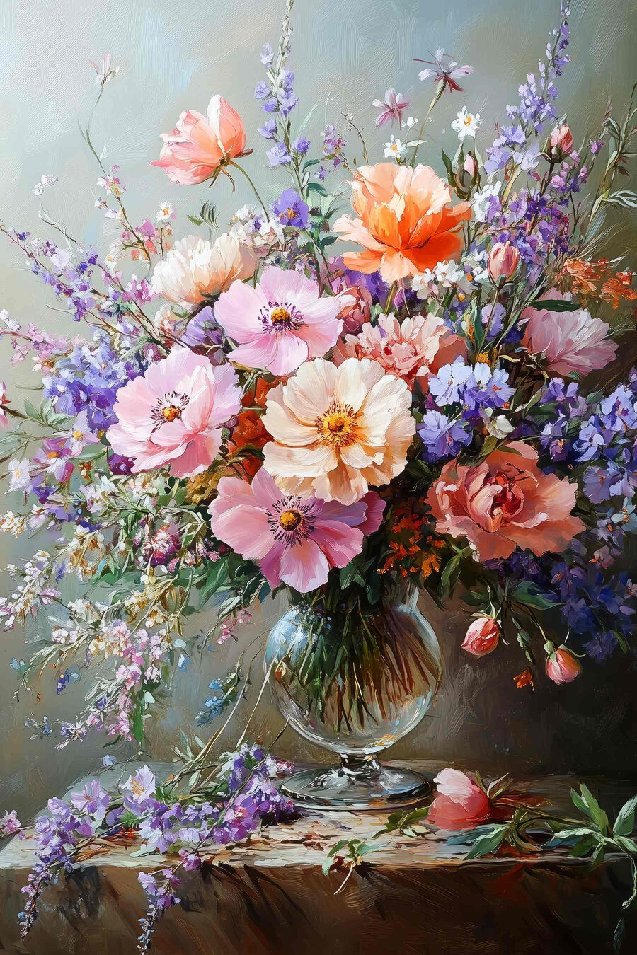 Schilderij van bloemen in een vaas