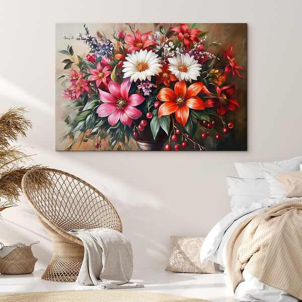 Schilderij van bloemen in een vaas Schilderij van bloemen in een vaas