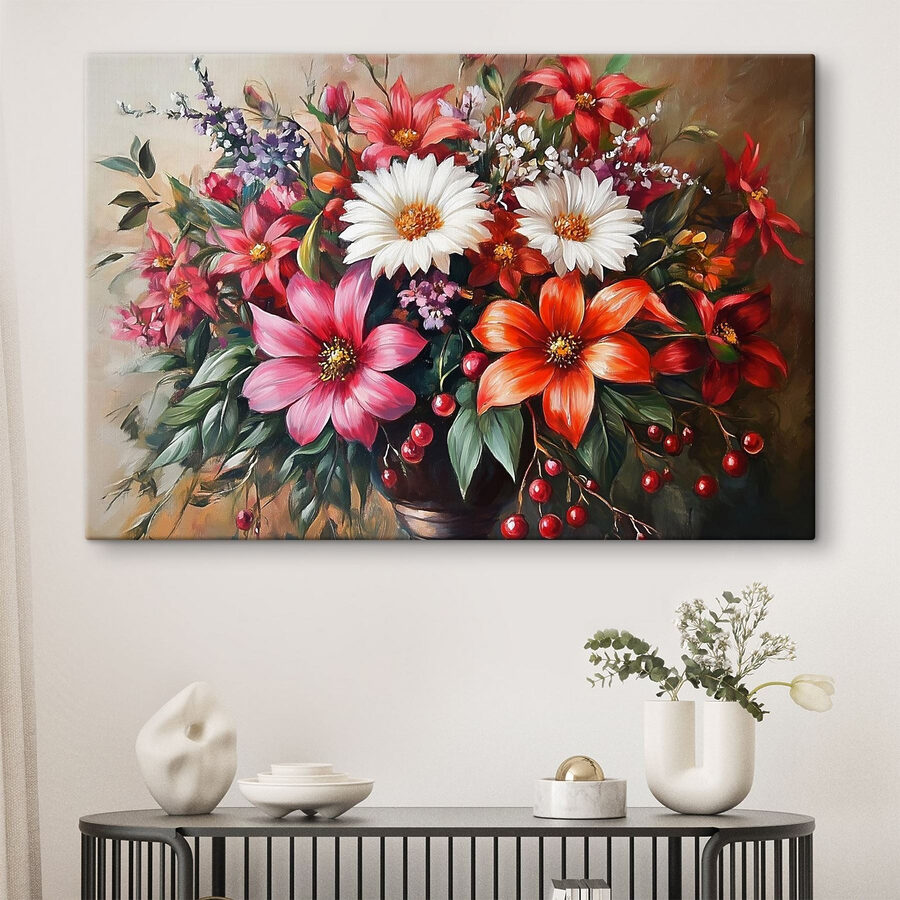 Schilderij van bloemen in een vaas