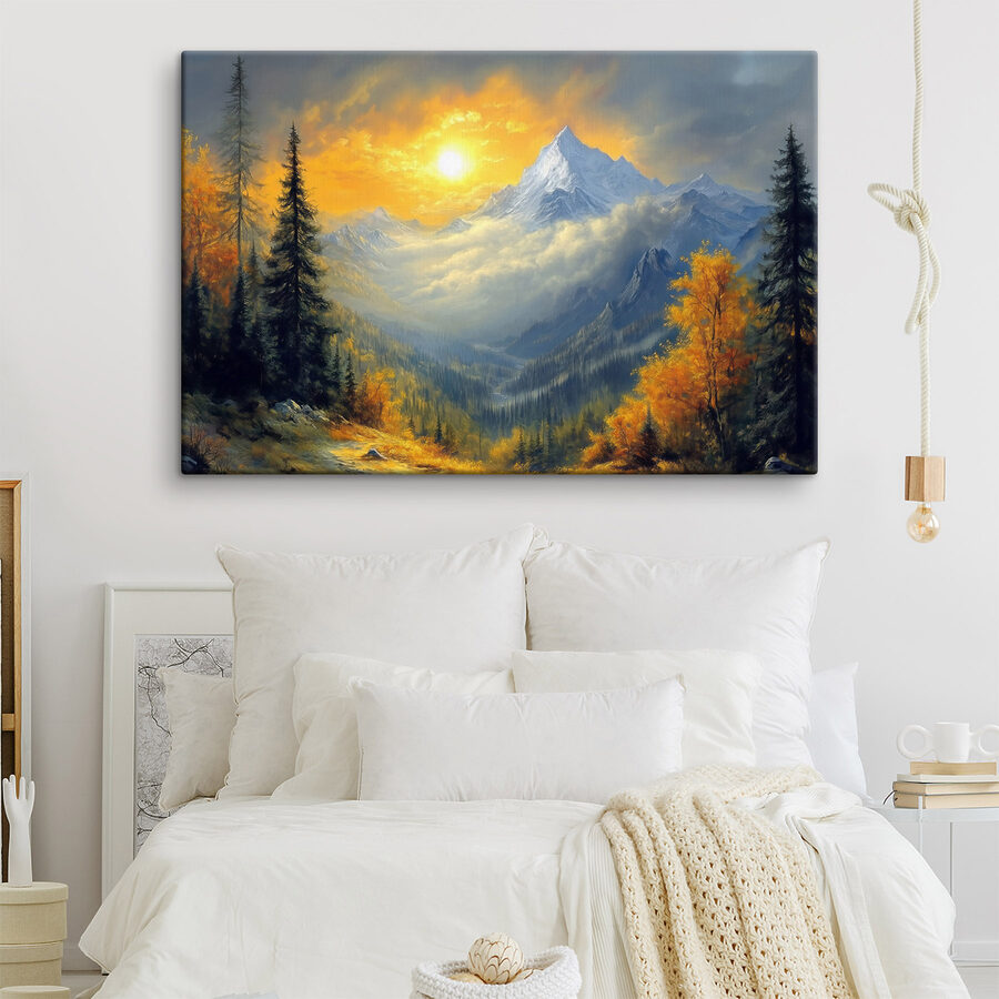 Berglandschap met bomen en wolken