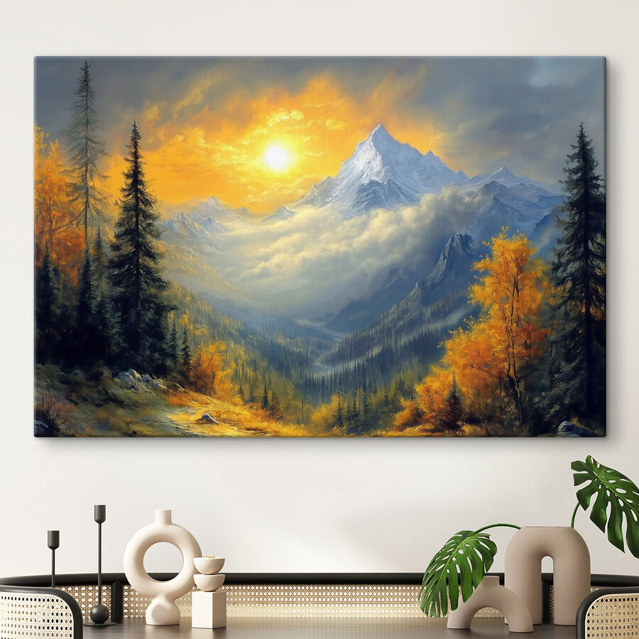 Berglandschap met bomen en wolken