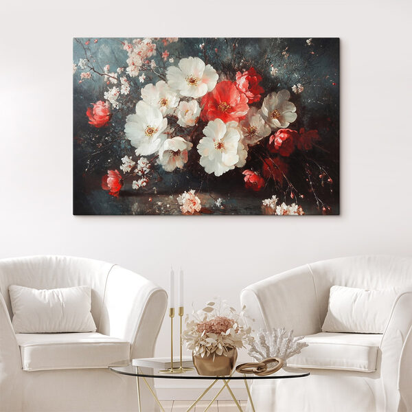 Schilderij van bloemen op een tafel Schilderij van bloemen op een tafel