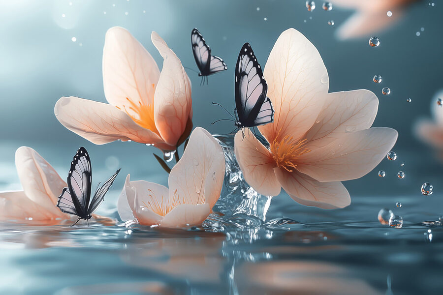 Vlinders op bloemen en water