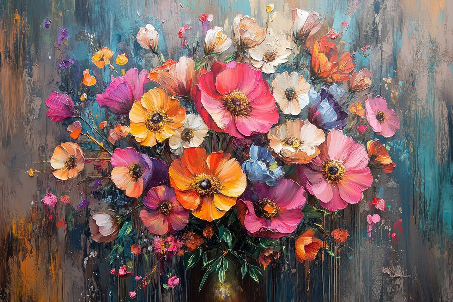 Schilderij van bloemen in een vaas