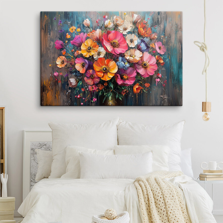 Schilderij van bloemen in een vaas
