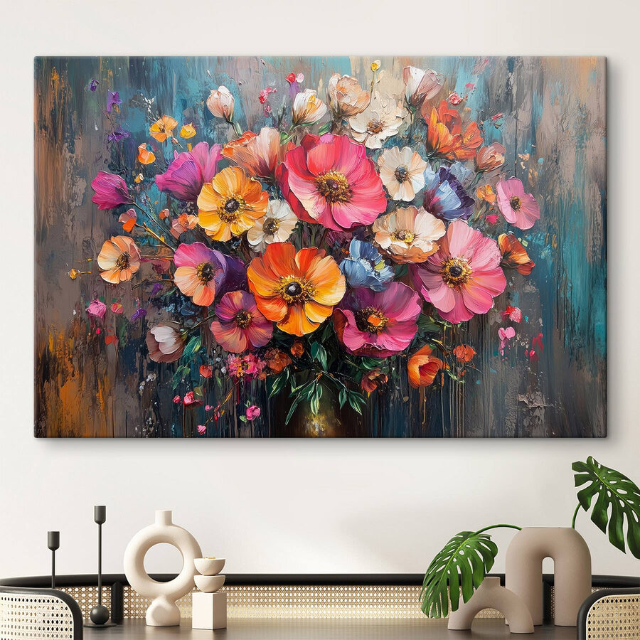 Schilderij van bloemen in een vaas