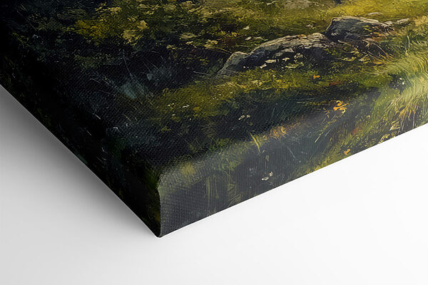 Schilderij van een bos met bergen en bomen Schilderij van een bos met bergen en bomen