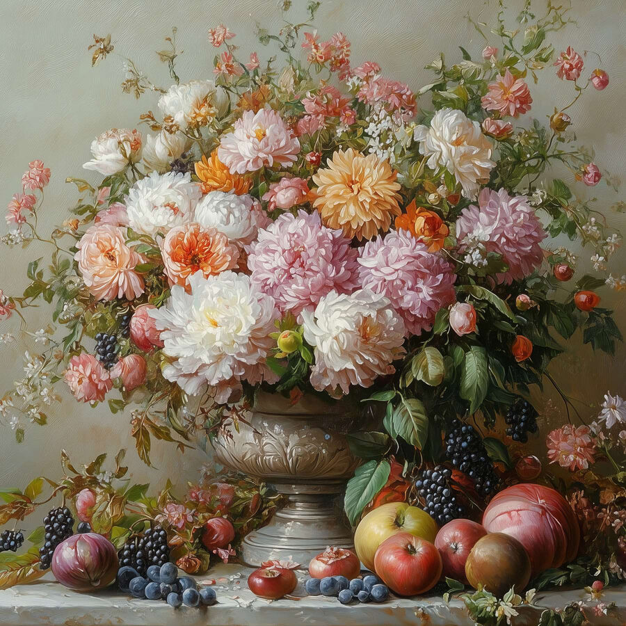 Schilderij van bloemen in een vaas