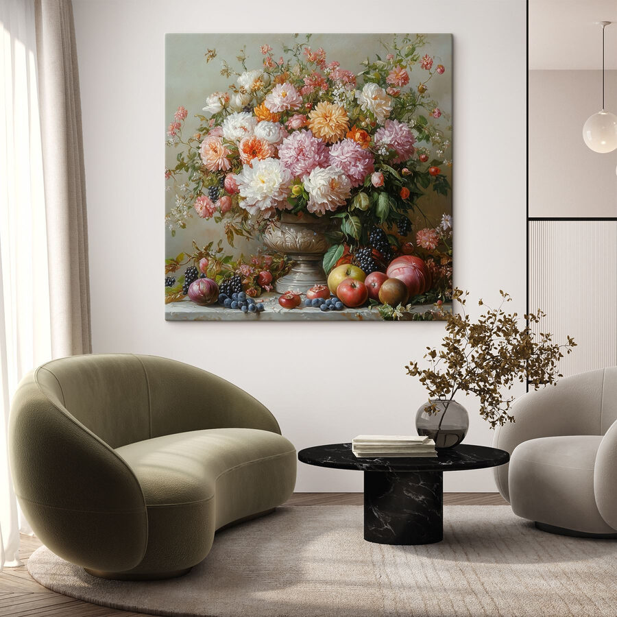 Schilderij van bloemen in een vaas